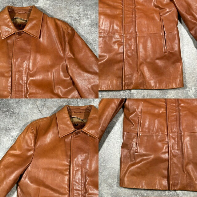 HUGO BOSS Calfskin Leather Fur Lined Coat Brown Size 50