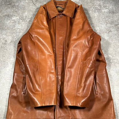 HUGO BOSS Calfskin Leather Fur Lined Coat Brown Size 50