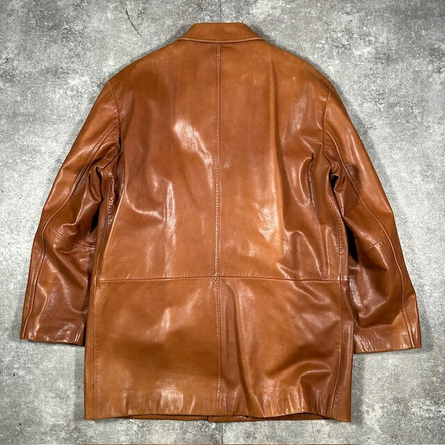 HUGO BOSS Calfskin Leather Fur Lined Coat Brown Size 50
