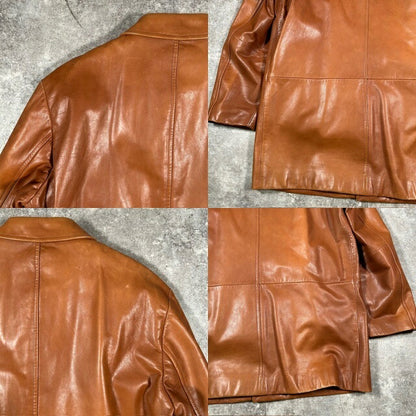 HUGO BOSS Calfskin Leather Fur Lined Coat Brown Size 50
