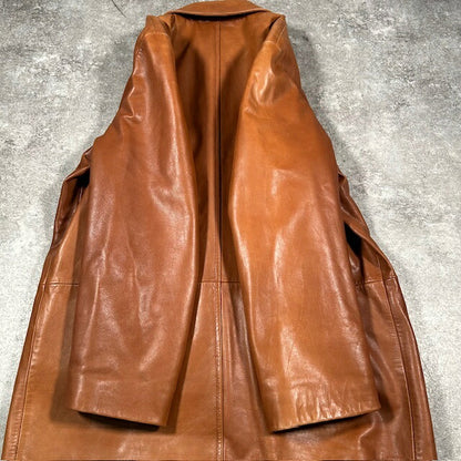 HUGO BOSS Calfskin Leather Fur Lined Coat Brown Size 50