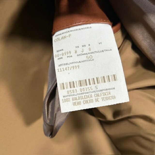 HUGO BOSS Calfskin Leather Fur Lined Coat Brown Size 50