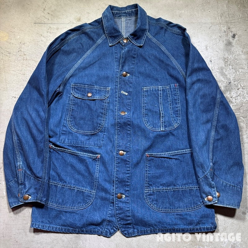 Unknown 50s Denim Raglan Sleeve Work Chore Coat Blue Size XL