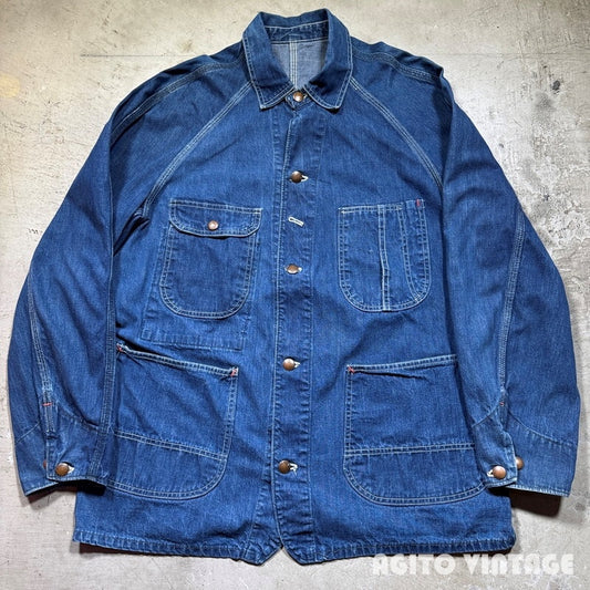 Unknown 50s Denim Raglan Sleeve Work Chore Coat Blue Size XL