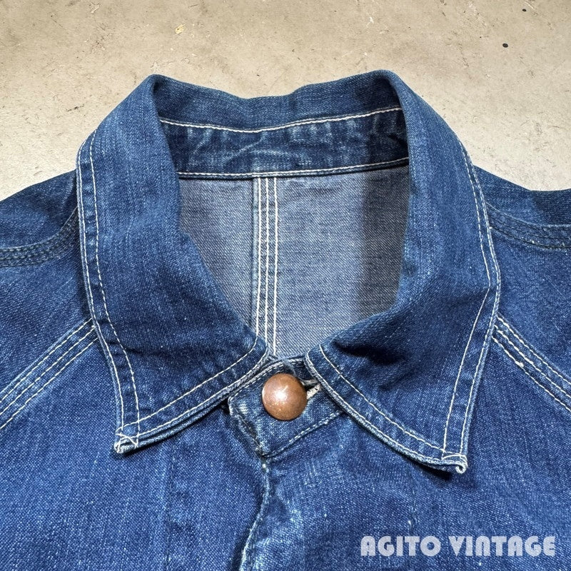 Unknown 50s Denim Raglan Sleeve Work Chore Coat Blue Size XL