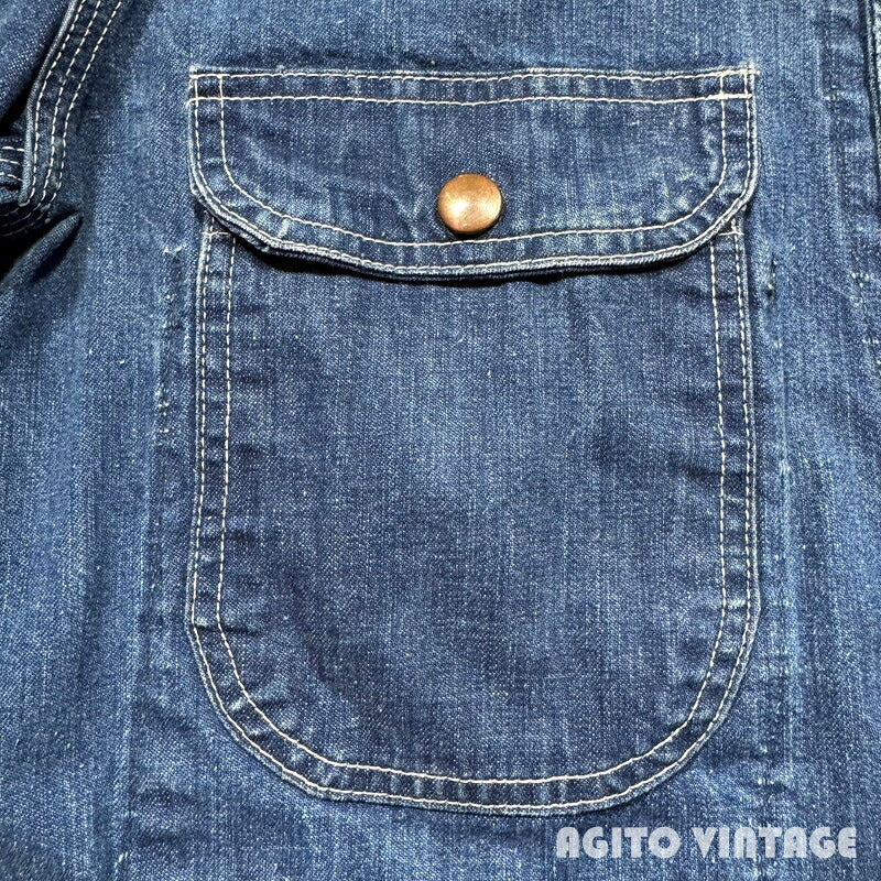 Unknown 50s Denim Raglan Sleeve Work Chore Coat Blue Size XL