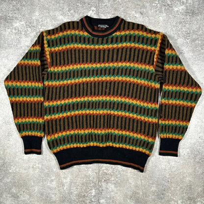 Christian Dior Brown Wool Geometric Pattern Knit Size M