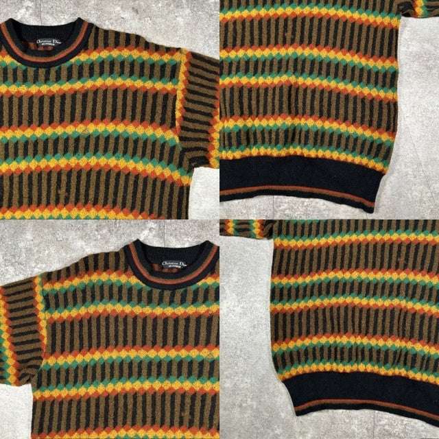 Christian Dior Brown Wool Geometric Pattern Knit Size M
