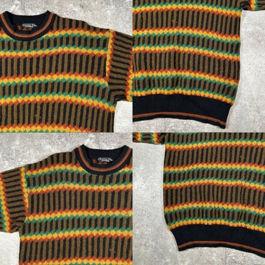Christian Dior Brown Wool Geometric Pattern Knit Size M