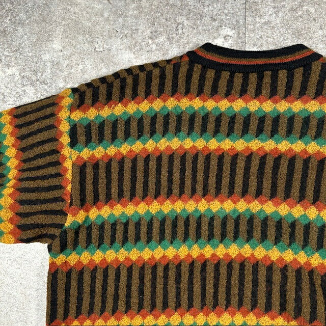 Christian Dior Brown Wool Geometric Pattern Knit Size M