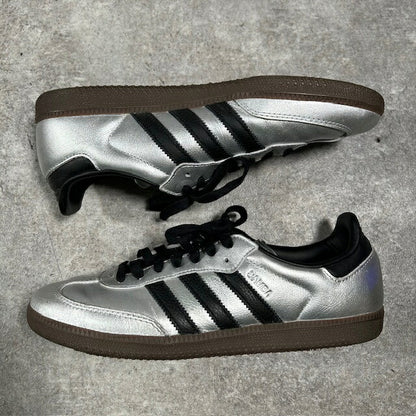 Adidas SAMBA OG Metallic Silver Sneakers Size 27.5