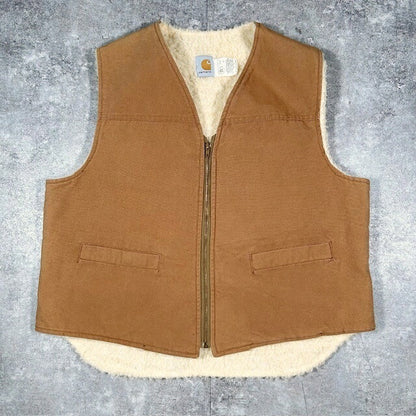 Carhartt 80s Brown Duck Canvas Boa Lined Vest Size XL