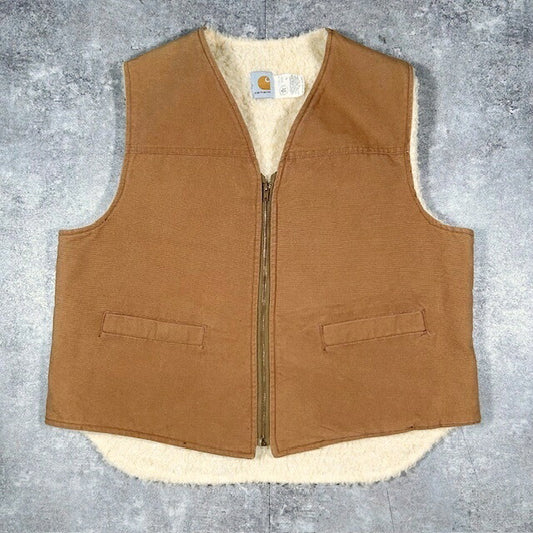 Carhartt 80s Brown Duck Canvas Boa Lined Vest Size XL