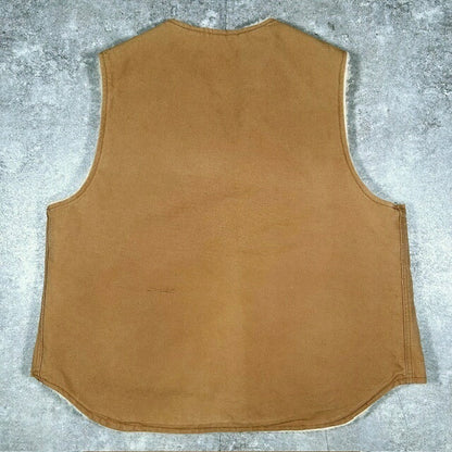 Carhartt 80s Brown Duck Canvas Boa Lined Vest Size XL