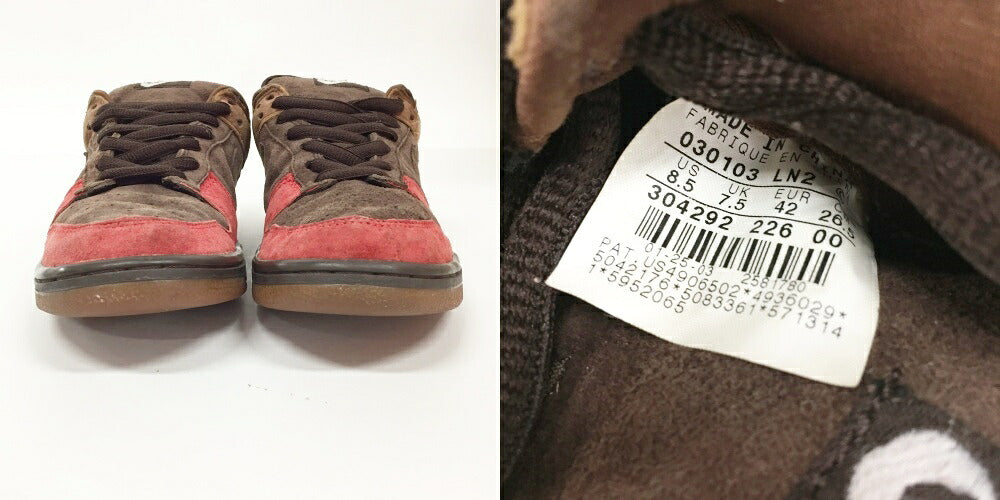 NIKE Dunk Low Pro SB "Red Toe" Brown Red Sneakers Size 8.5