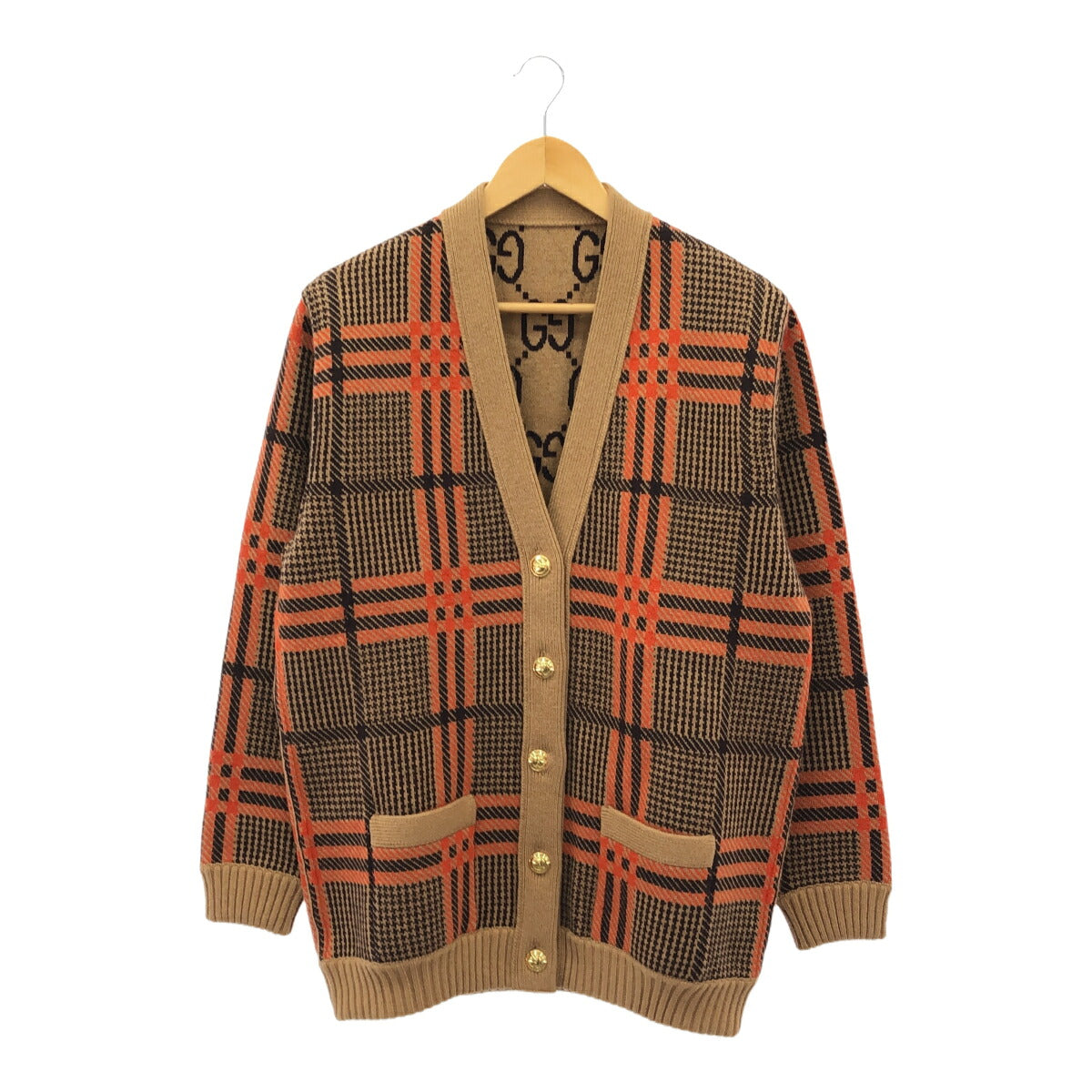 GUCCI 22AW Wool Reversible GG Pattern Cardigan Brown Size S