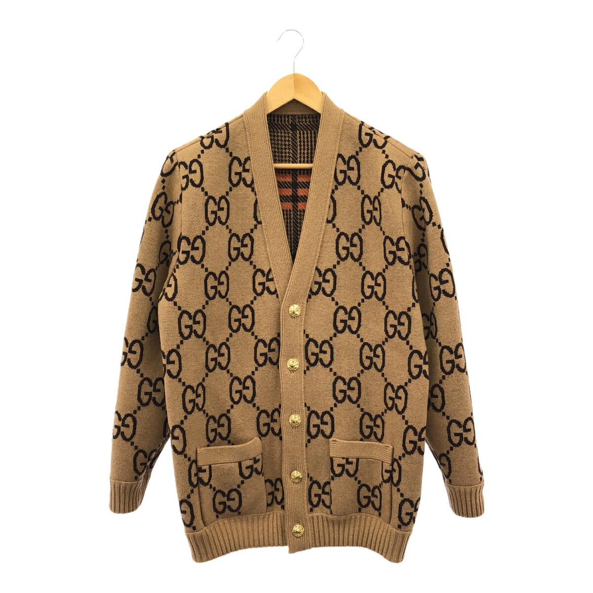 GUCCI 22AW Wool Reversible GG Pattern Cardigan Brown Size S