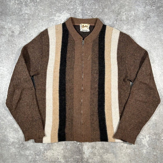Vintage Barclay Brown Stripe Mohair Blend Zip Size M