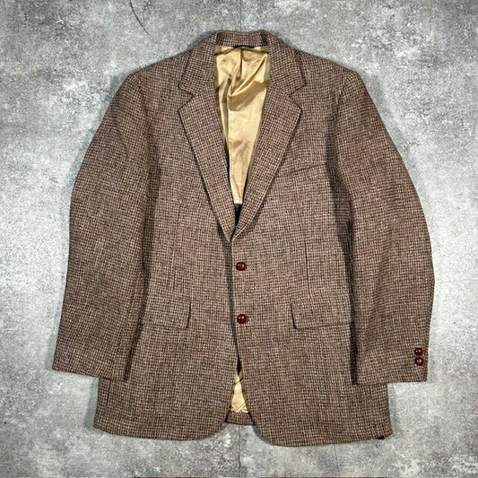 Harris Tweed 80s 90s Vintage Brown Wool Jacket Size L