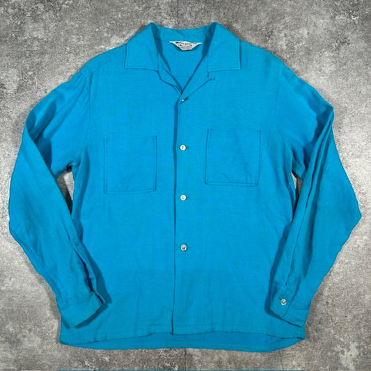 PILGRIM 50s-60s Vintage Open Collar Shirt USA Made Size M