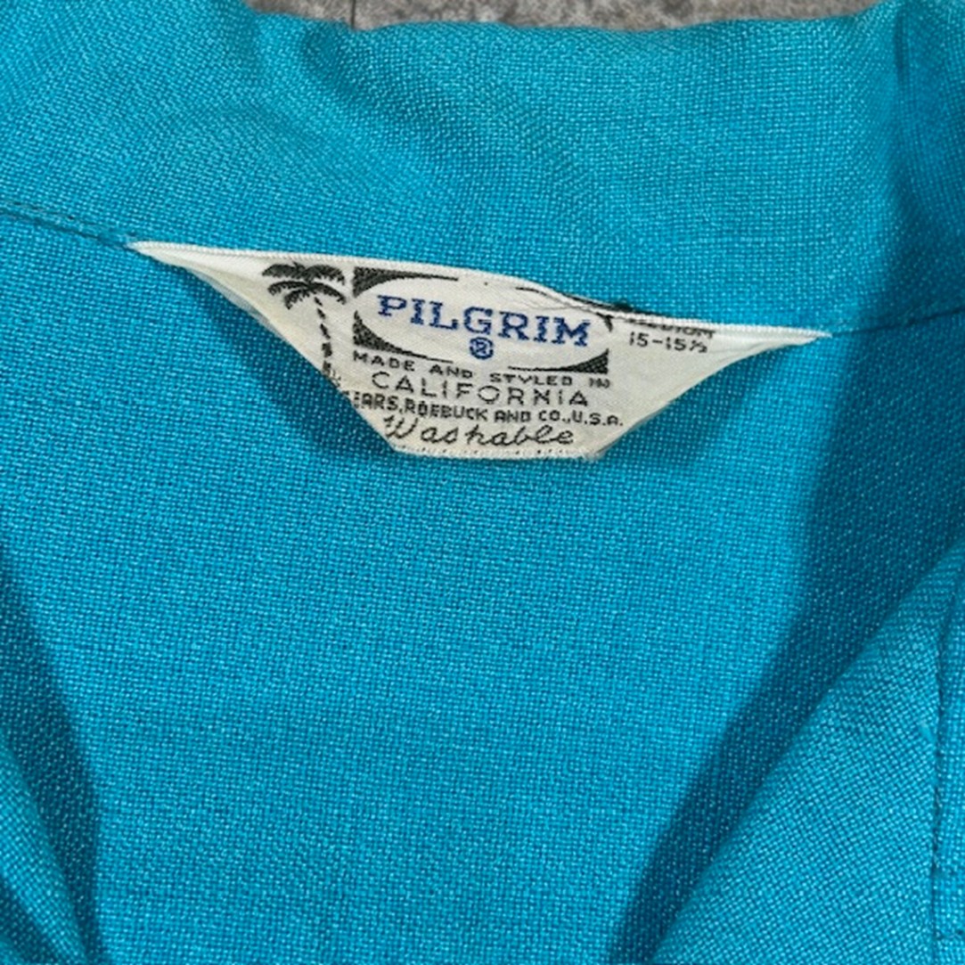 PILGRIM 50s-60s Vintage Open Collar Shirt USA Made Size M