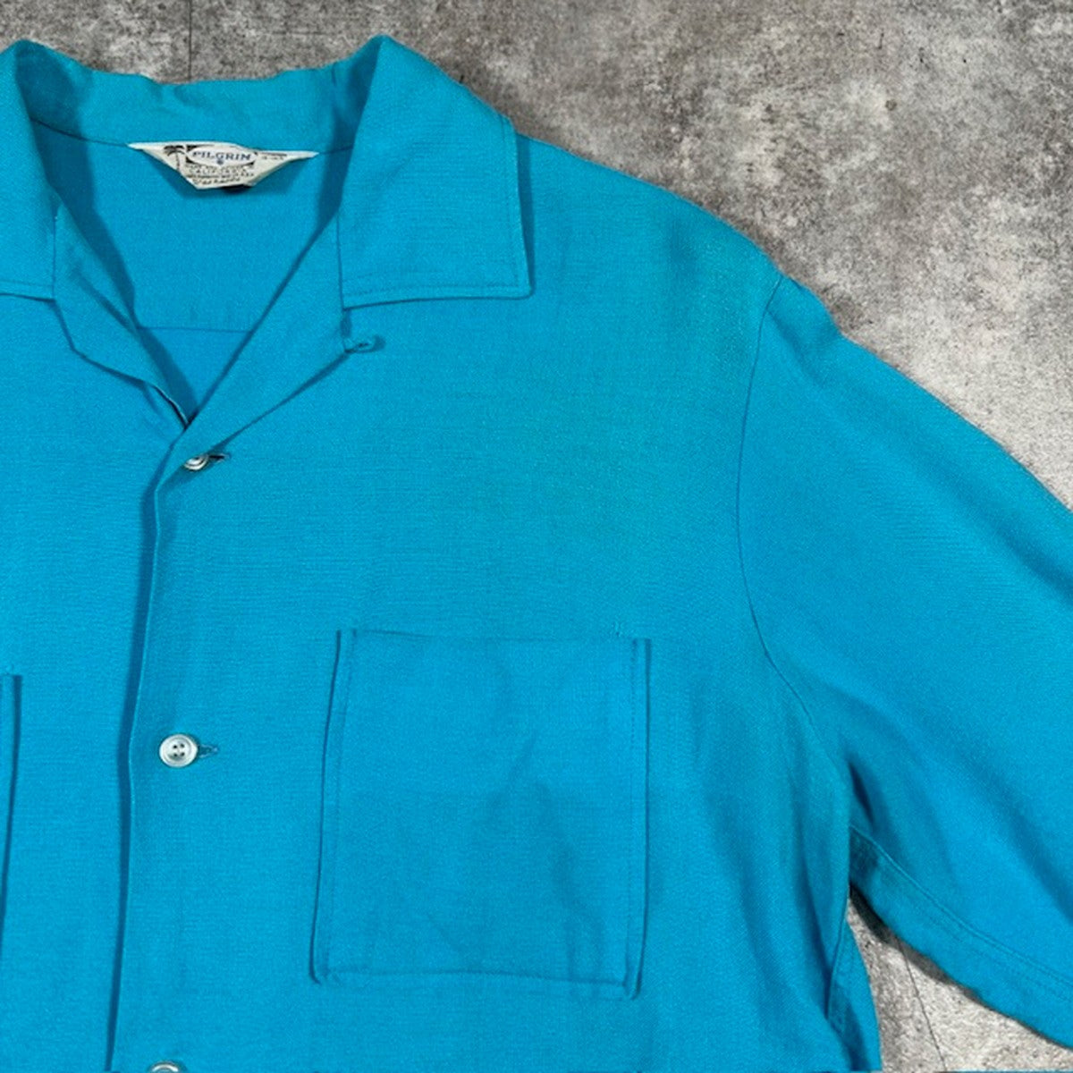 PILGRIM 50s-60s Vintage Open Collar Shirt USA Made Size M