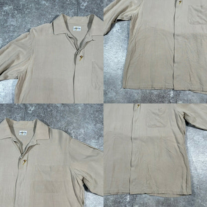 Vintage 50s 60s Open-Collar Embroidered Long Sleeve Shirt Size M