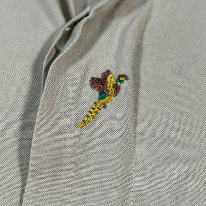 Vintage 50s 60s Open-Collar Embroidered Long Sleeve Shirt Size M