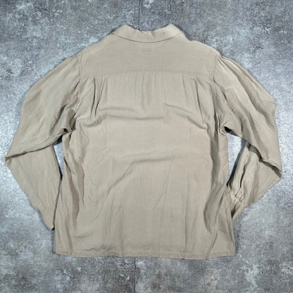 Vintage 50s 60s Open-Collar Embroidered Long Sleeve Shirt Size M