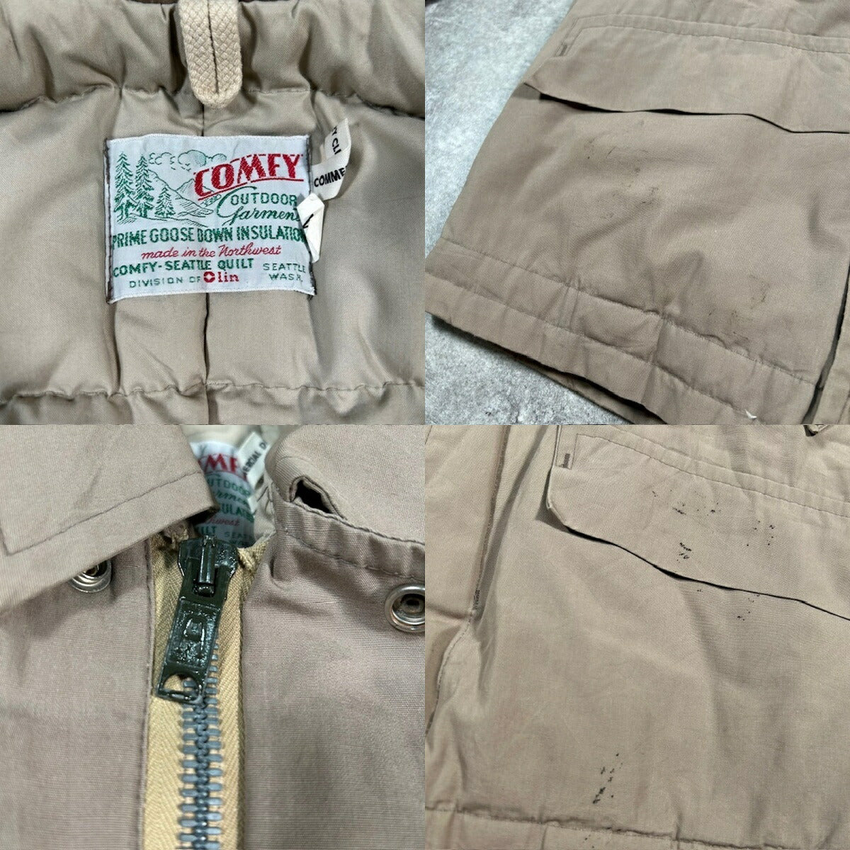 Vintage COMFY 1960s Beige Down Jacket 4-Pocket Size M