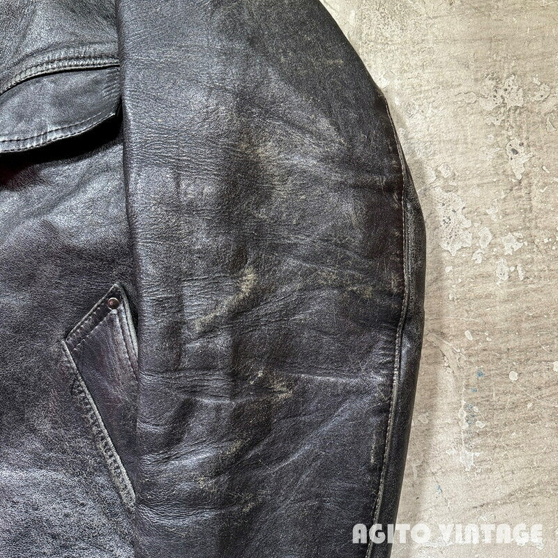 Unknown 70s French Le Corbusier Leather Jacket Black Size 52