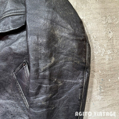 Unknown 70s French Le Corbusier Leather Jacket Black Size 52