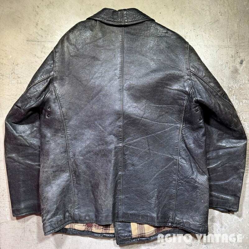Unknown 70s French Le Corbusier Leather Jacket Black Size 52