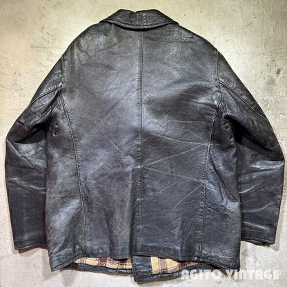 Unknown 70s French Le Corbusier Leather Jacket Black Size 52