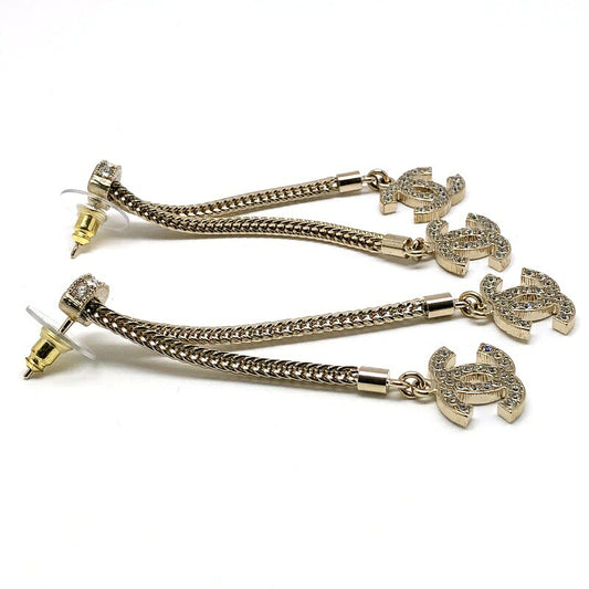 Chanel Gold Rhinestone Dangle CC Logo Double