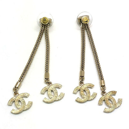 Chanel Gold Rhinestone Dangle CC Logo Double