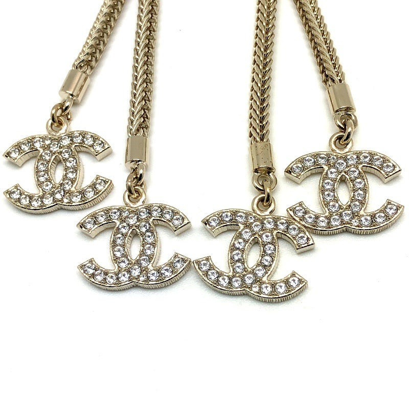 Chanel Gold Rhinestone Dangle CC Logo Double