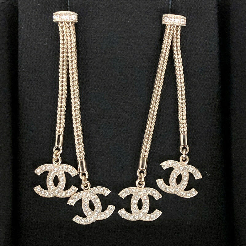 Chanel Gold Rhinestone Dangle CC Logo Double