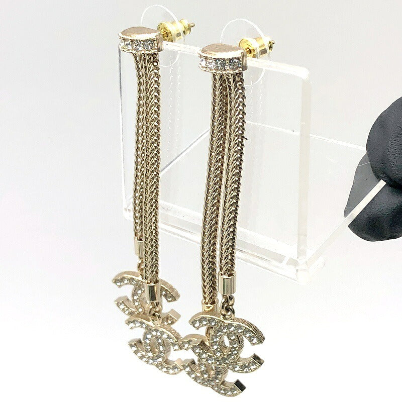 Chanel Gold Rhinestone Dangle CC Logo Double