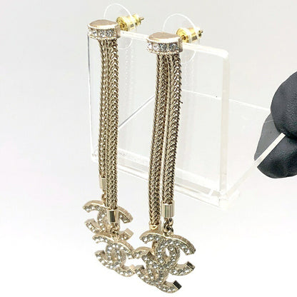 Chanel Gold Rhinestone Dangle CC Logo Double