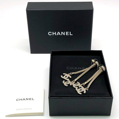 Chanel Gold Rhinestone Dangle CC Logo Double