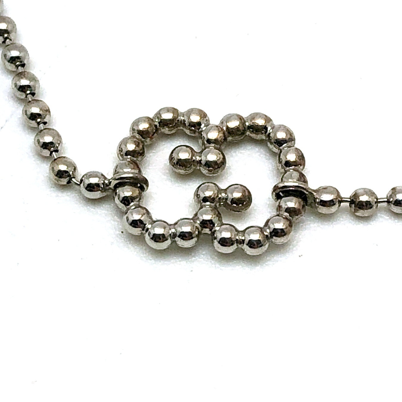 GUCCI Heart GG Logo Ball Chain Silver Bracelet Size 18