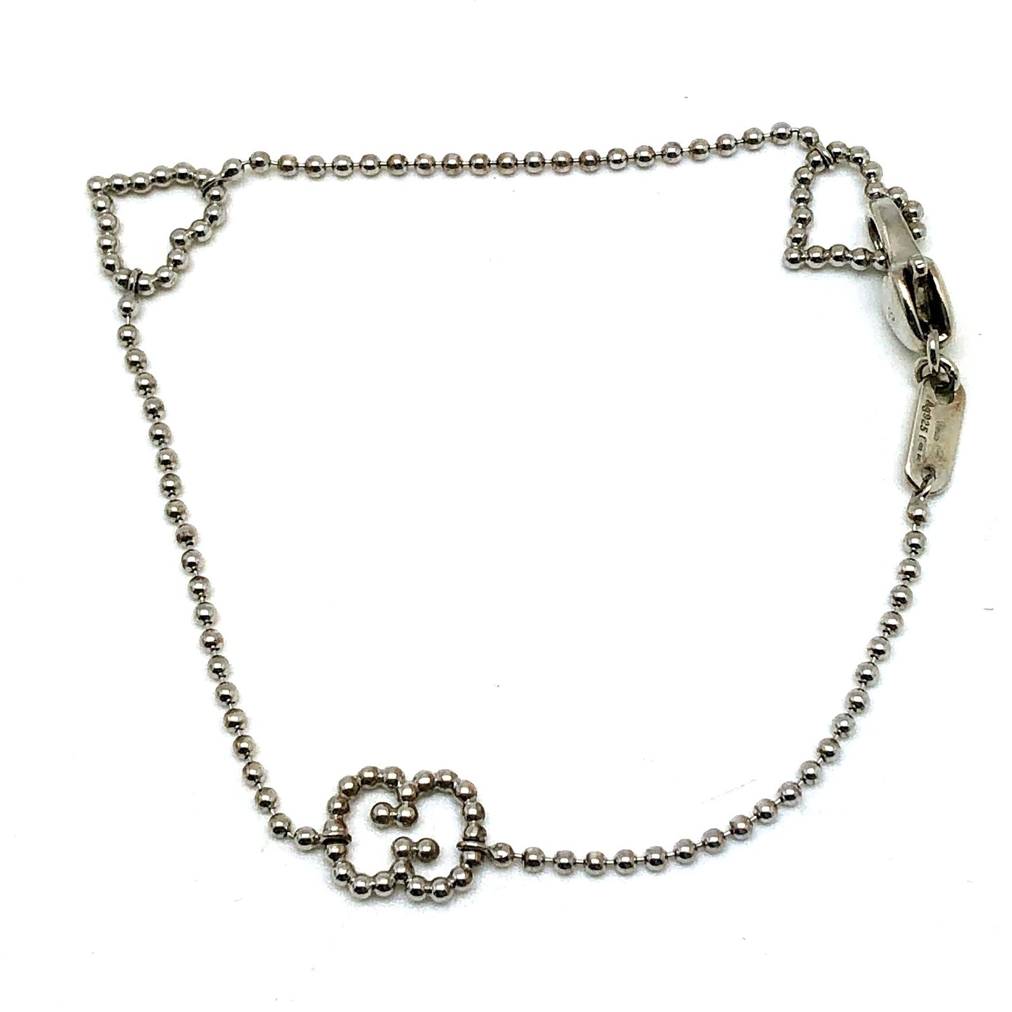 GUCCI Heart GG Logo Ball Chain Silver Bracelet Size 18