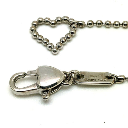 GUCCI Heart GG Logo Ball Chain Silver Bracelet Size 18