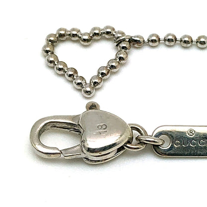 GUCCI Heart GG Logo Ball Chain Silver Bracelet Size 18