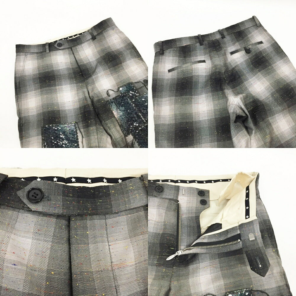 MASU Rainbow Dust Flare Sequin Pants Black Gray Size 44