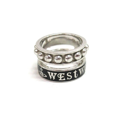 Vivienne Westwood Marcella Orb Double Silver Black Ring Size M