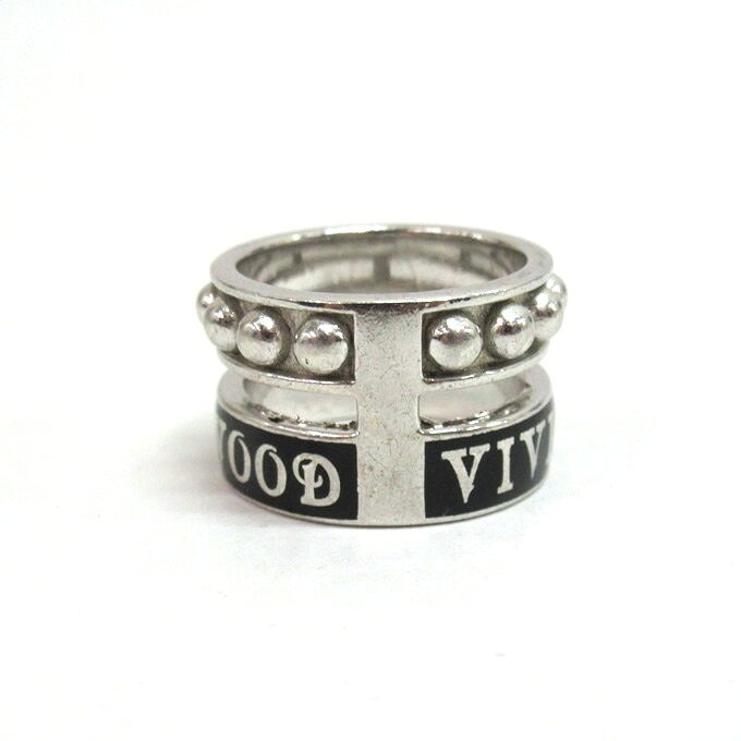 Vivienne Westwood Marcella Orb Double Silver Black Ring Size M
