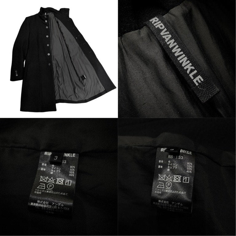 RIP VAN WINKLE 19AW Black Wool Mossa Chester Coat Size 3