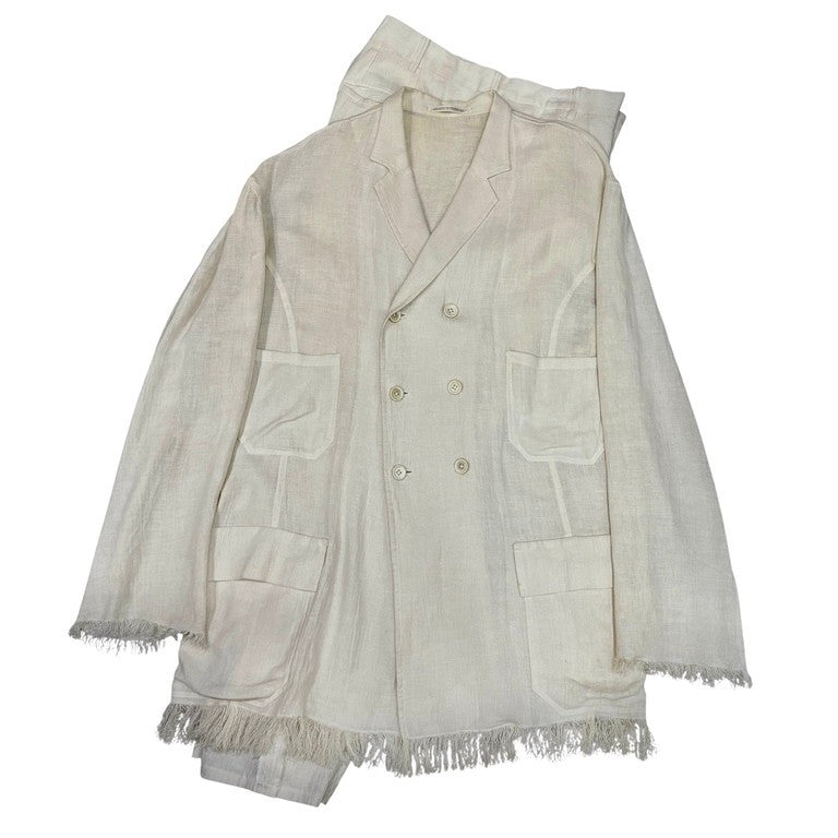 Yohji Yamamoto 94SS Linen Fringe DB Jacket Ivory Size M